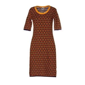 M Missoni Textured Knit Sheath Dress Sz 8 Black/Yellow Short Sleeve Cotton Blend